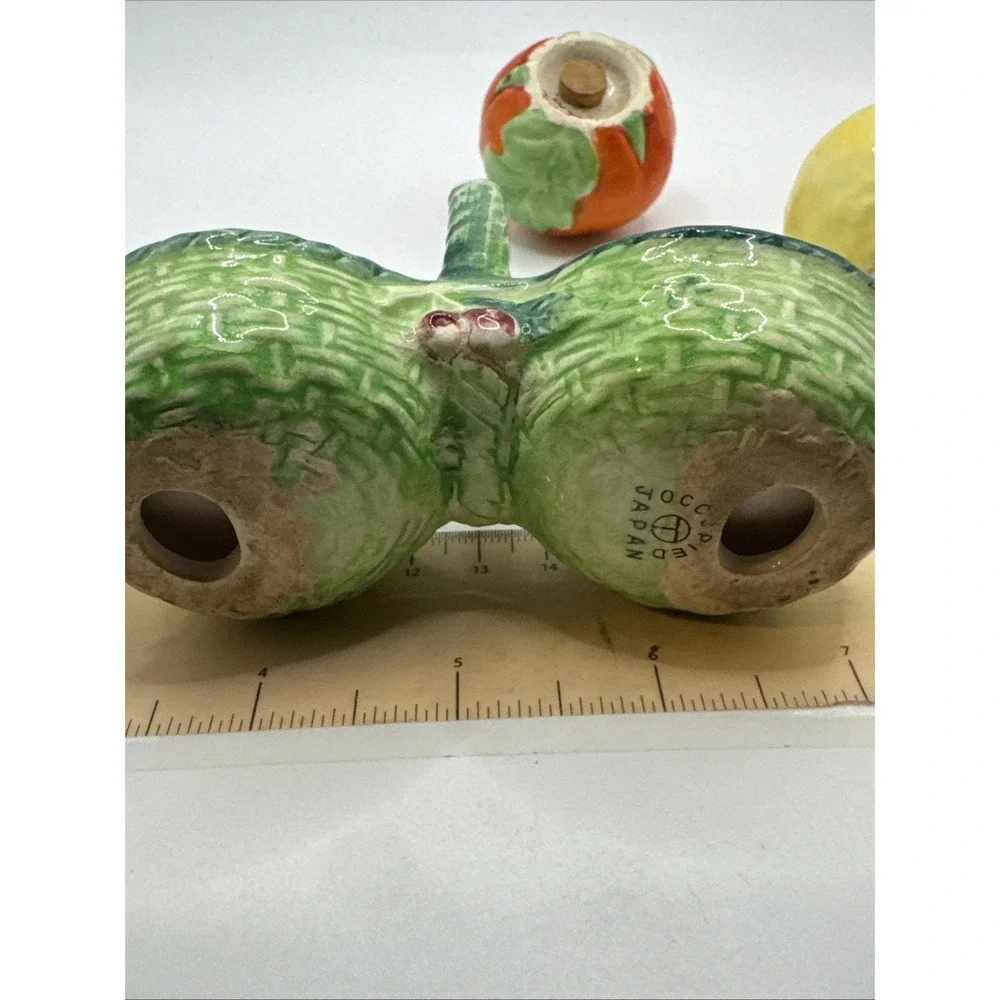 Vintage Salt & Pepper Shakers Occupied Japan Orange & Apple In A‎ Basket 3 Piece